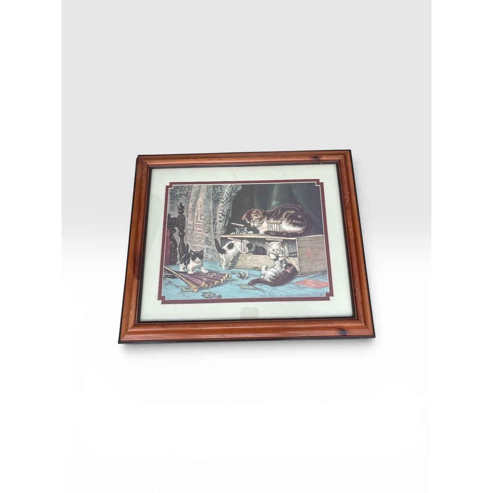 Gallery Graphics Antique Classic Collection Framed Cat Kittens Print 22x19 Wood